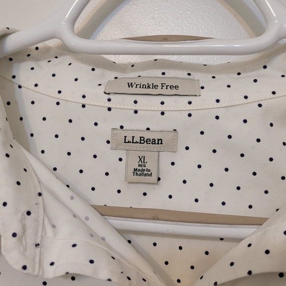 L.L. Bean Wrinkle-Free Pinpoint Oxford Shirt, White /Indigo Ink Dot - Picture 4 of 9